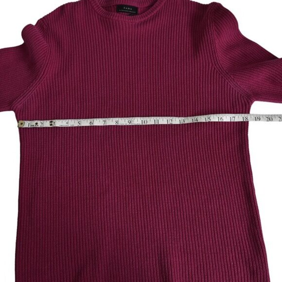 Zara Cotton Knit Sweater Pink Long Sleeve Crew Neck Size Medium - Picture 8 of 9